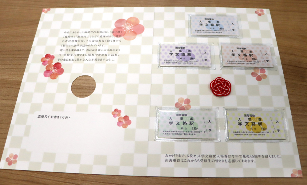 5枚セット学文路駅入場券(900円)