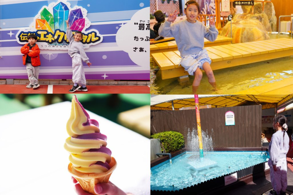 ソフトクリームは“みかん×ぶどう”という和歌山県らしいミックス味をチョイス。