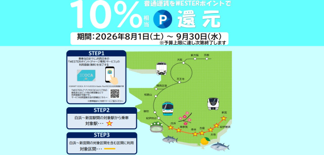 🚋白浜～新宮間利用でWESTERポイントバック実施中🚋